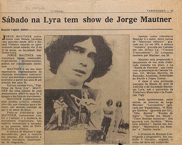 Sábado na Lyra tem show de Jorge Mautner