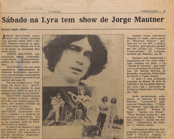 Sábado na Lyra tem show de Jorge Mautner